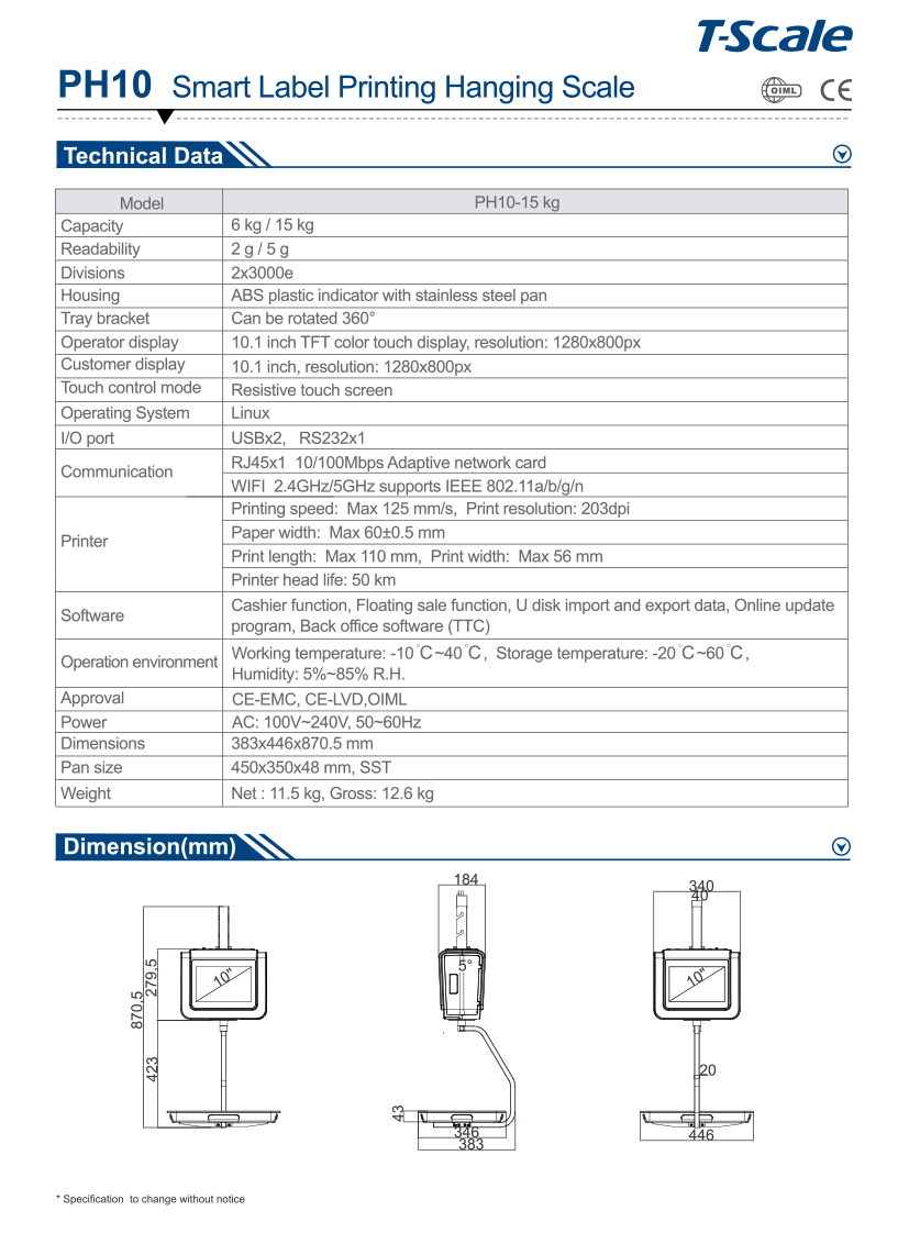 Cân móc treo thông minh Tscale PH10